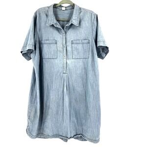 OLD NAVY Denim Chambray Shirt Dress Women's XXL Tunic Button Up Western Cowgirl